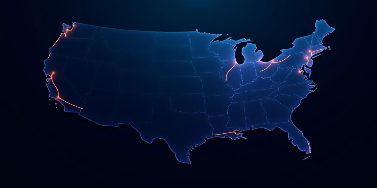 Strategic map of the US highlighting JCW density in the Northeast and primary long-haul corridors.